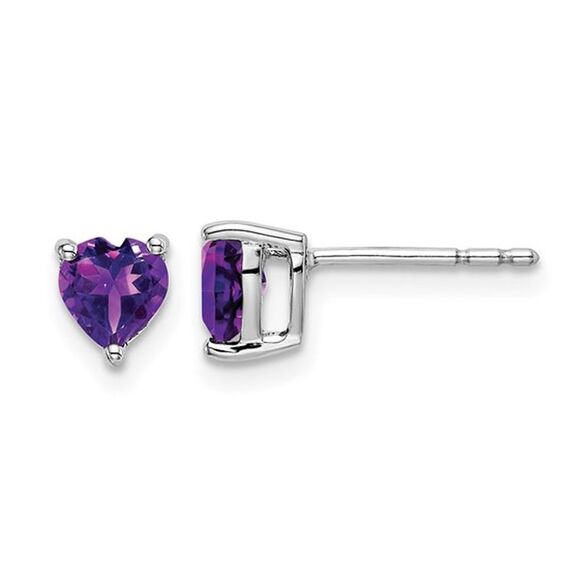 1.00 Carat (ctw) Heart Amethyst Solitaire Post Earrings in 14K White Gold